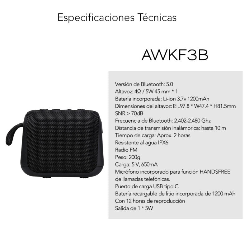 Parlante Portátil Bluetooth Aiwa AWKF3B