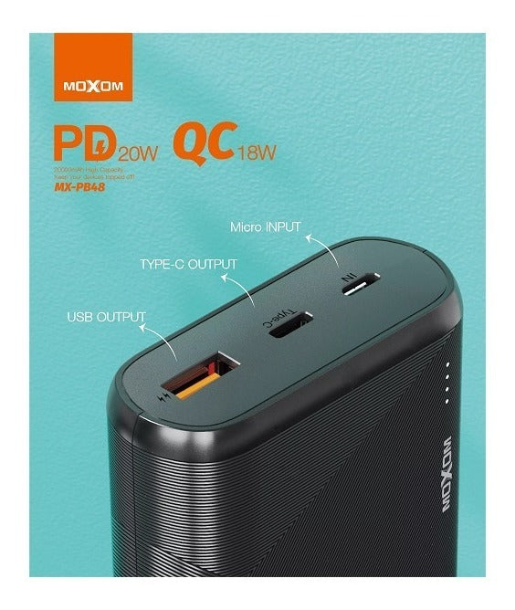 Cargador Portatil Para Celulares Bateria 20000mha Power Bank MOXOM