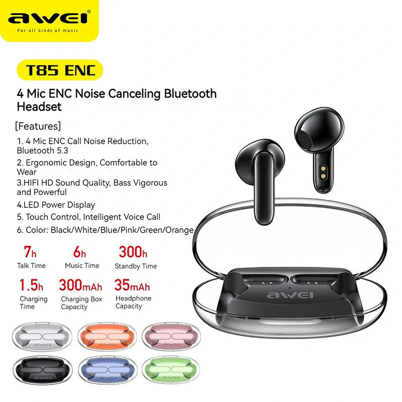 Audifonos Awei T85 ENC TWS In Ear Bluetooth - Cancelación Activa de Ruido