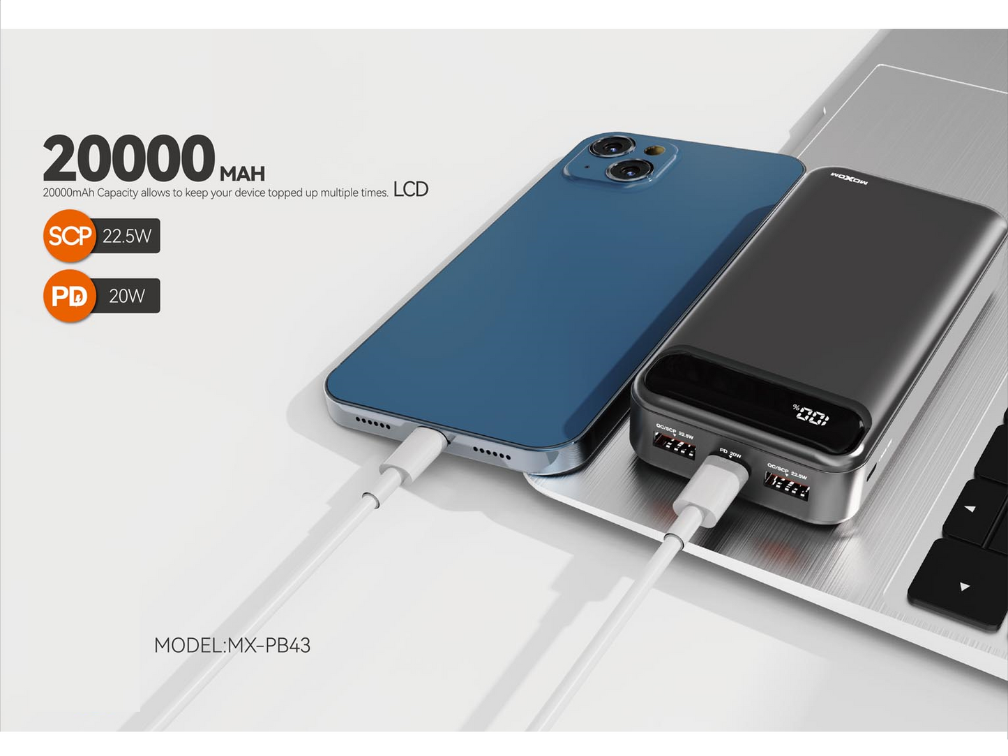 Cargador Inalámbrico Portátil 20000mah Moxom