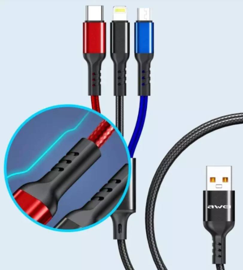 Cable 3 En 1 Lightning Tipo C Micro Usb Awei Cl-971