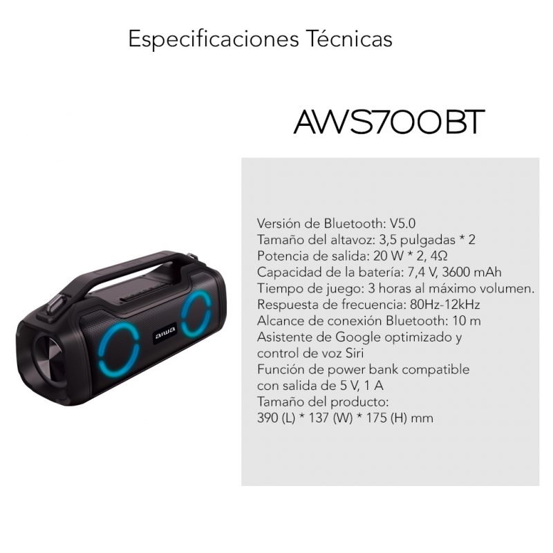 Parlante Inalámbrico Impermeable Aiwa Aws700bt