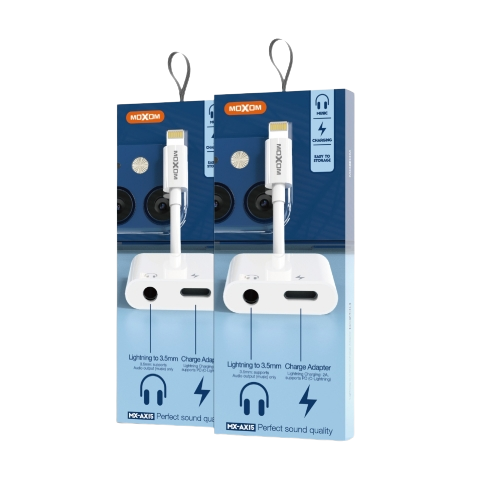 Adaptador Lightning 2en1 a Carga USB-C y Audífono 3,5mm Moxom
