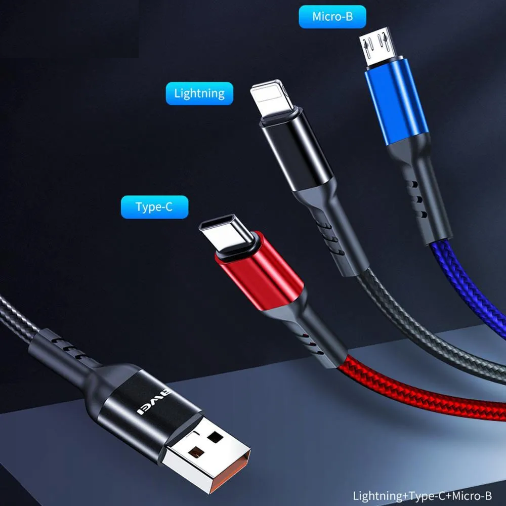 Cable 3 En 1 Lightning Tipo C Micro Usb Awei Cl-971