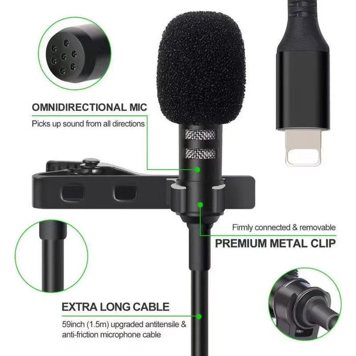 Microfono Solapa Lavalier Lightning Adaptador 3.5mm JH-041-A – totalshopcl