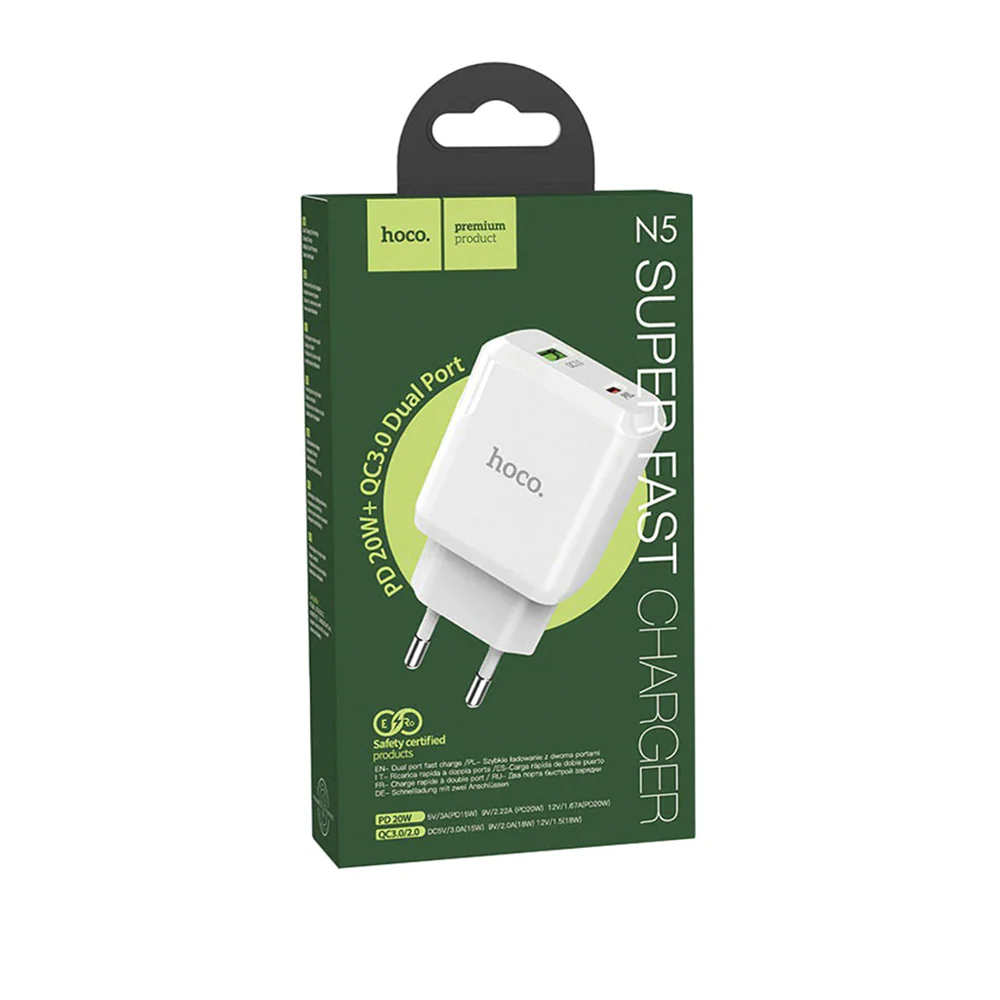 Adaptador Carga Rapida Hoco N5 Dual Tipo-c Pd 20w + Usb Qc3.0